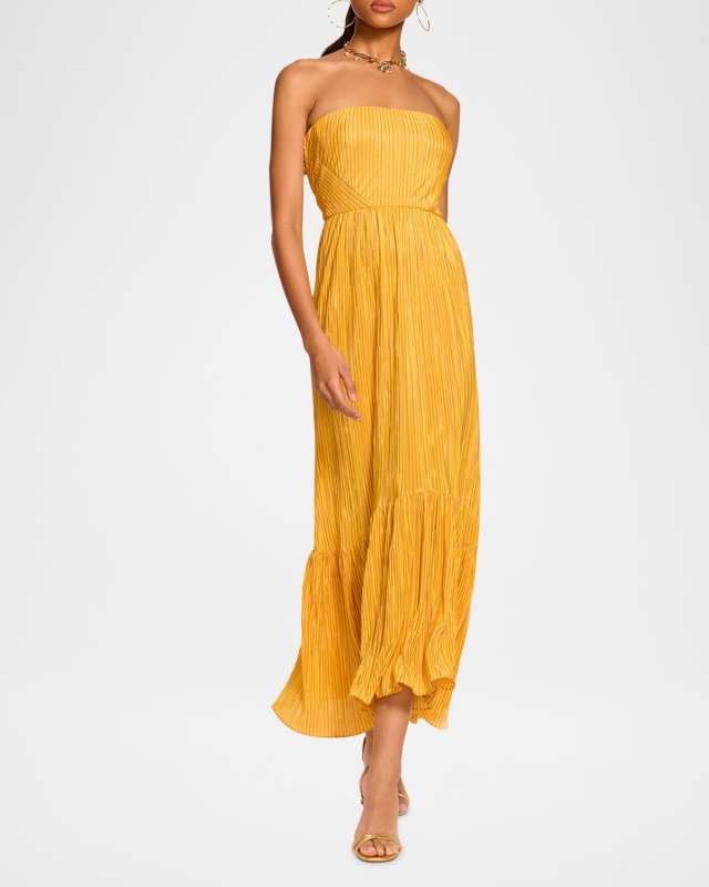 Devyani Pleated Strapless Midi Dress